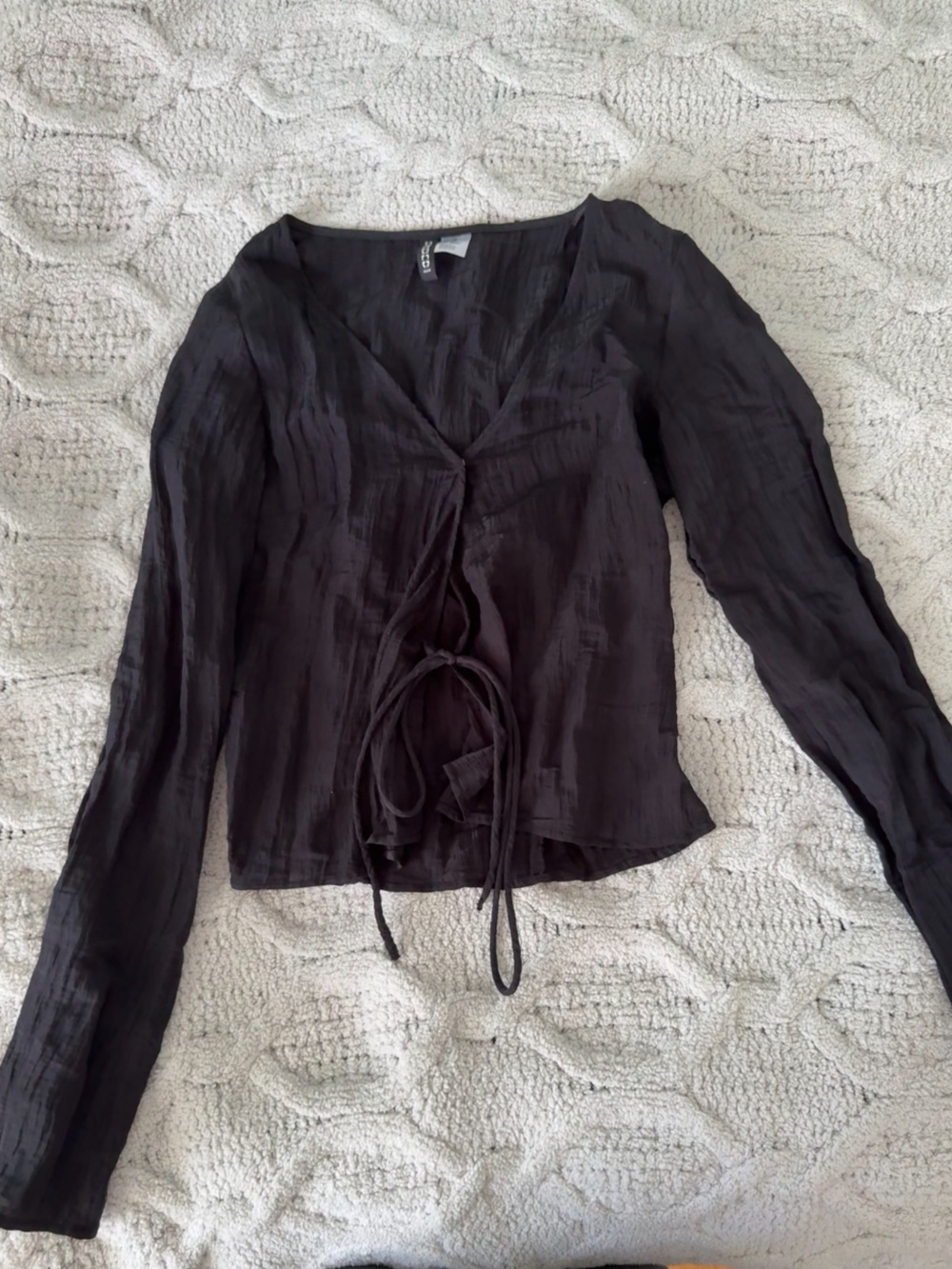 H&M Black Long-Sleeve Tie-Front Blouse